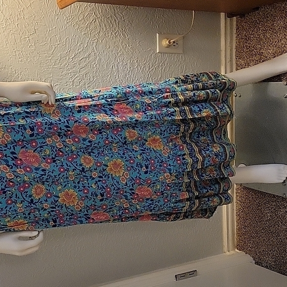 Zesica 1990s Turquoise Surplice Floral Wrap Maxi Prairie Dress - Picture 8 of 13